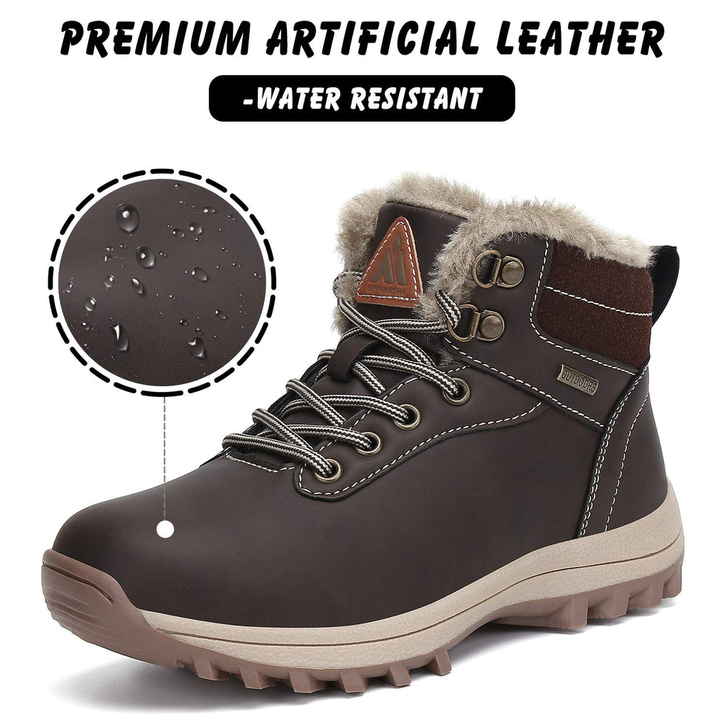 Mishansha Boy's Girl's Winter Snow Boots Waterproof Kids Hiking Boots Cold Weather Outdoor Fur Lined Warm Walking Boot Shoes Dark Brown 7.5 Toddler