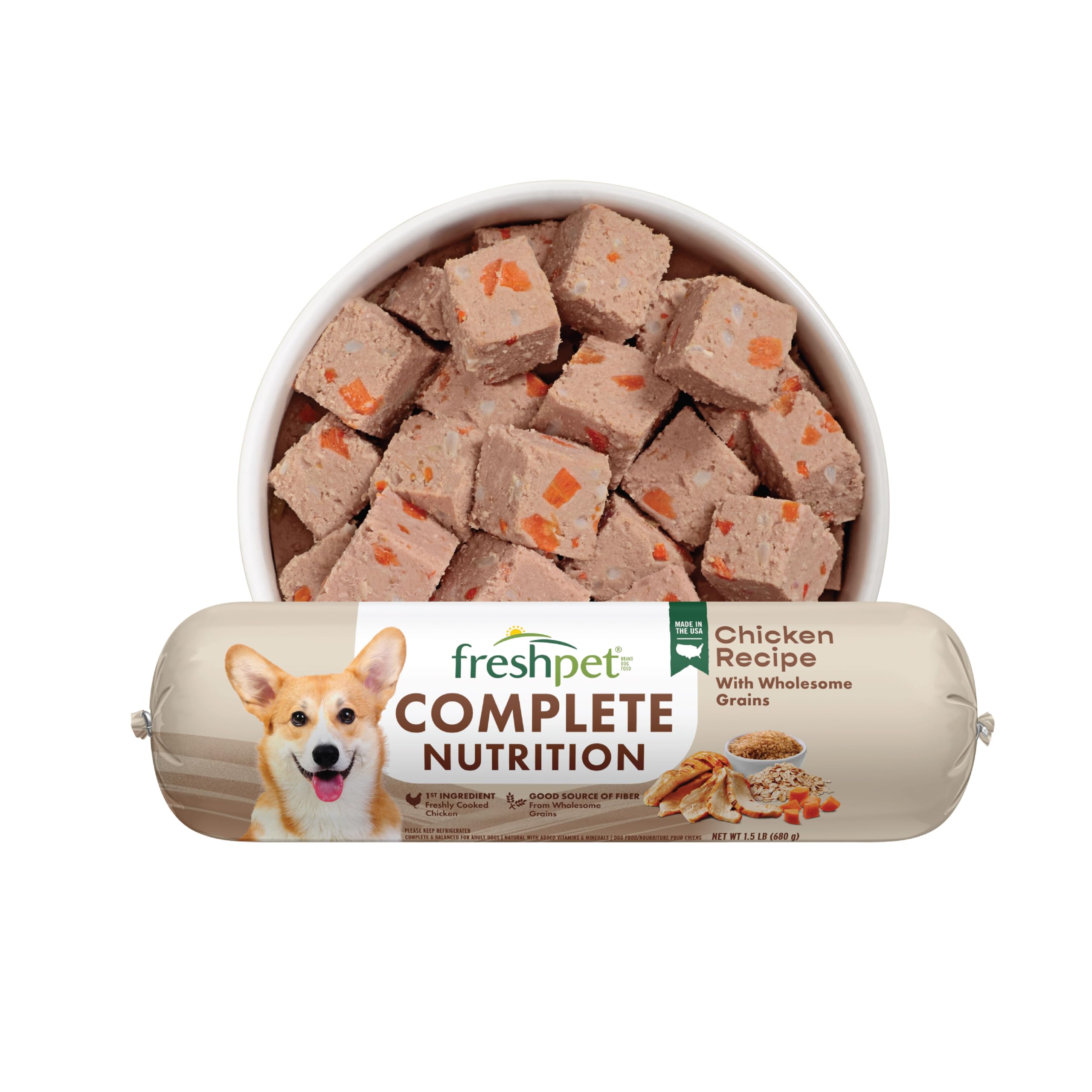 Freshpet Fresh Dog Food, Slice & Serve Roll, Complete Nutrition Chicken Recipe, 1.5 lb.