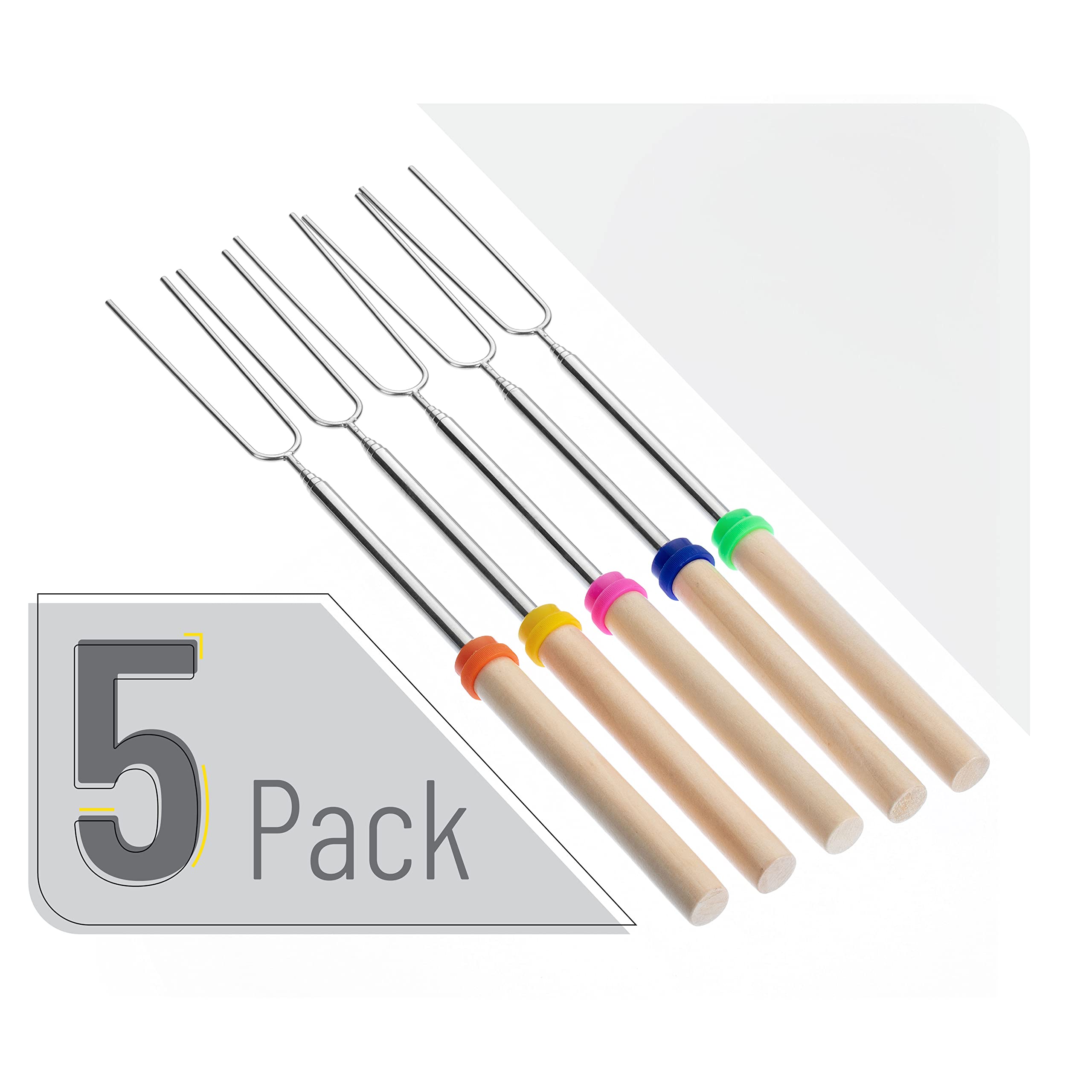 UNCO- Extendable Stainless Steel Roasting Sticks, 5 Pack, 32" - For S'mores, Hot Dogs, Campfires and Fire Pits