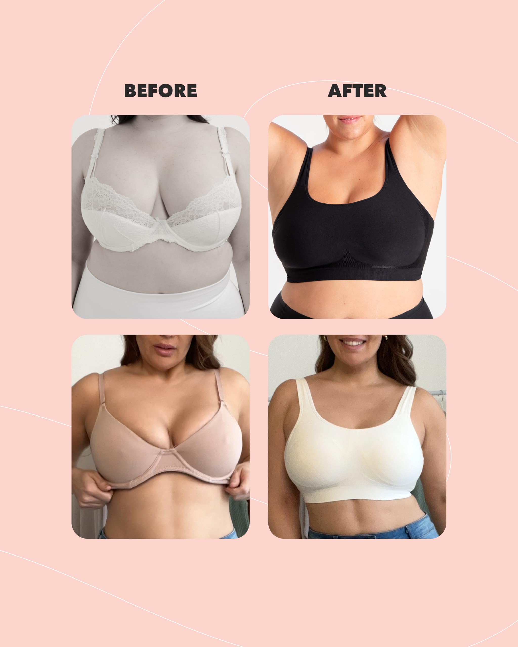 SHAPERMINT Bras for Women No Underwire - Seamless Bras for Women, Wireless Bra, Adjustable Plus Size Bra Black
