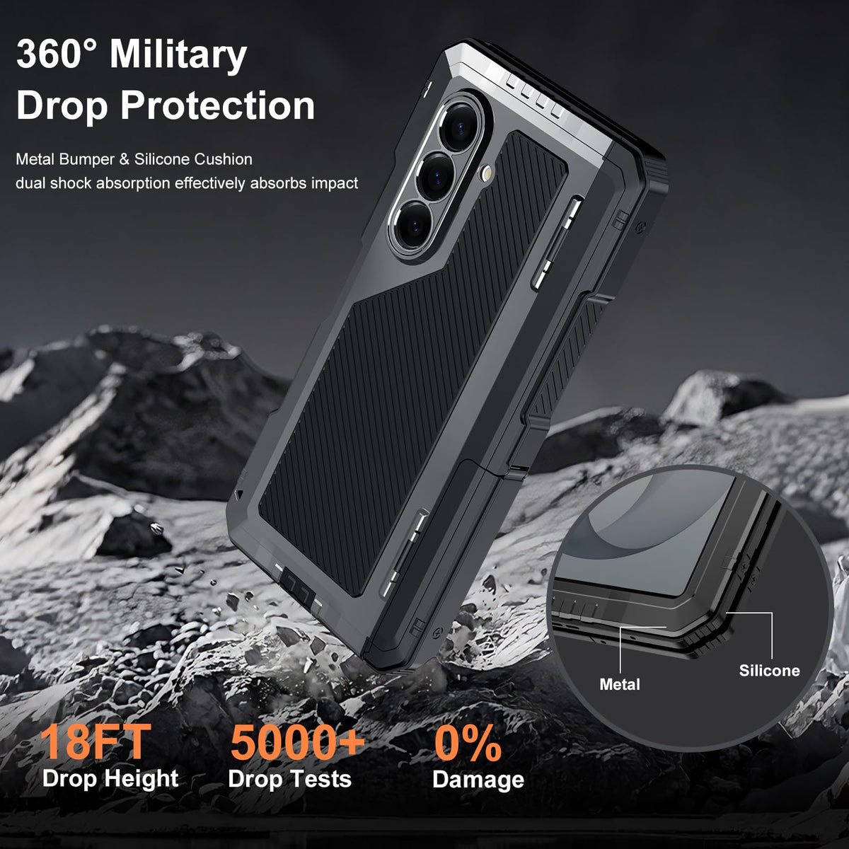 Libeagle Rugged Armor Magnetic Case for Samsung Galaxy Z Fold 8 Ultra, Military Grade Drop Protection, Full Hinge Cover, Built-in Screen Protector & Kickstand, Metal Shockproof Protective Case, Black