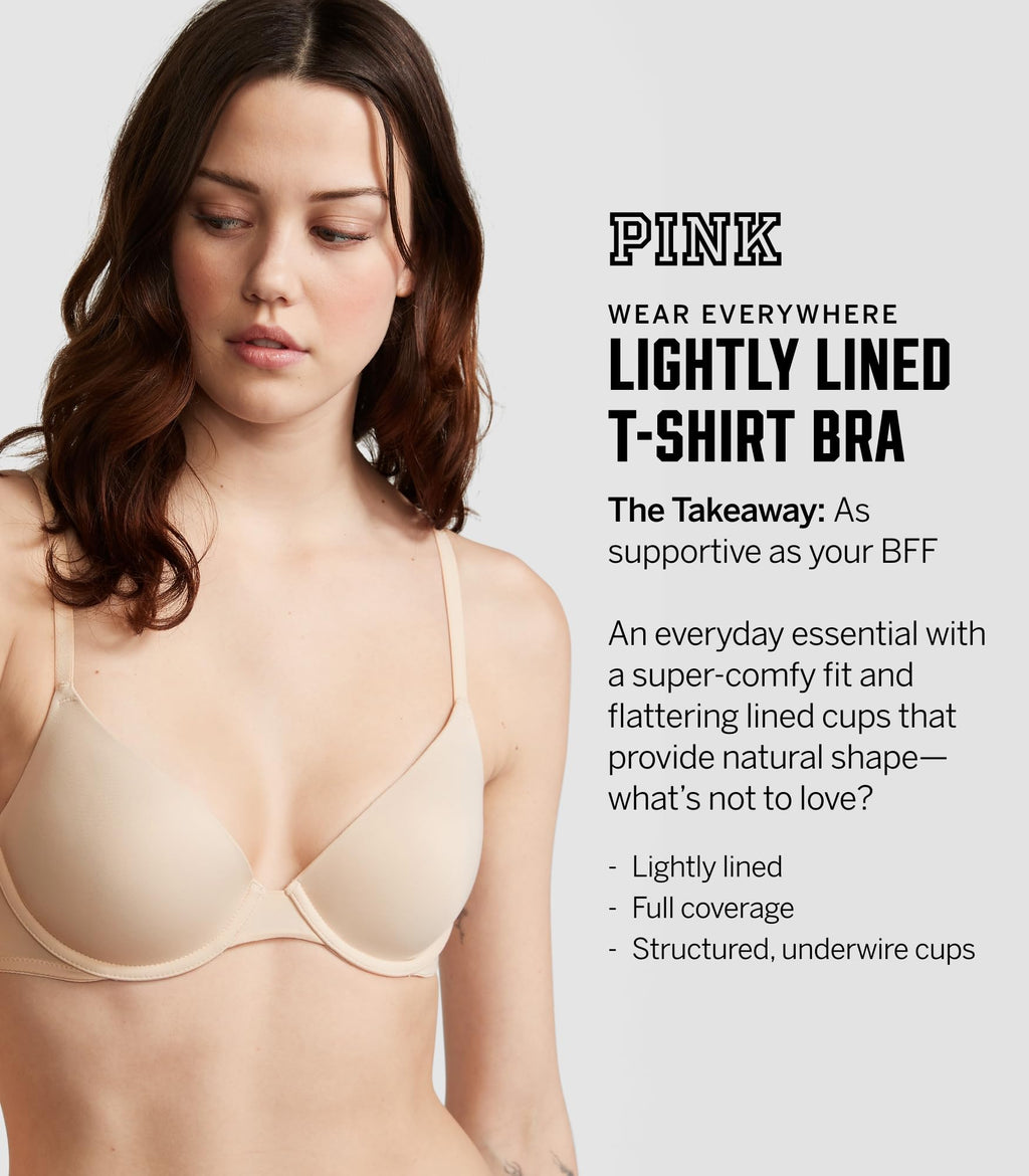 Victoria's Secret Pink Wear Everywhere Lightly Lined T Shirt Bra, Bras for Women, Pink Tulip, 38D