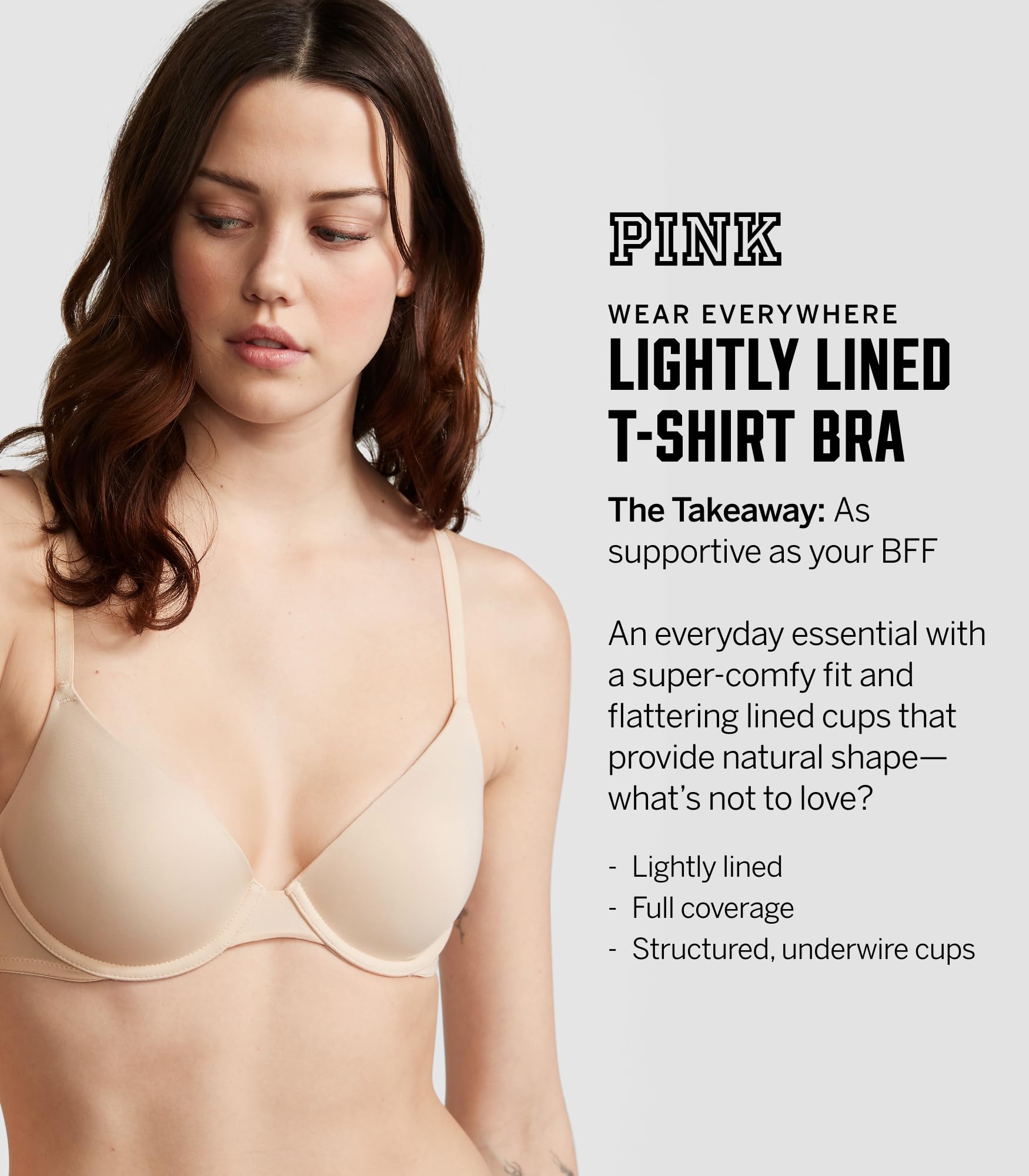 Victoria's Secret Pink Wear Everywhere Lightly Lined T Shirt Bra, Bras for Women, Pink Tulip, 38D