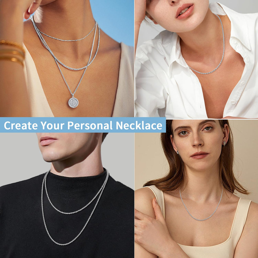 Jewlpire Silver Chain Necklace for Women, 2.5mm Rope Chains Silver Chain for Women Sturdy Womens Chains Necklace, 20 Inch