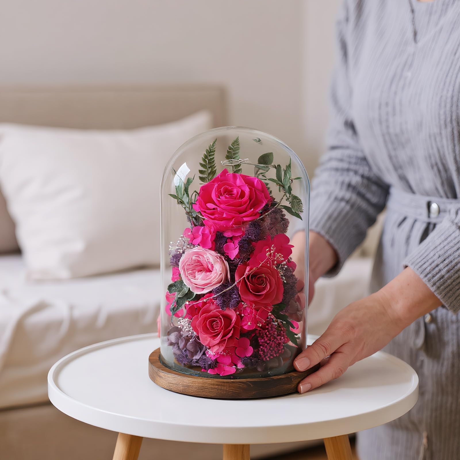 lovenfold Flowers for Delivery Preserved Flowers Rose in Glass Dome,Reddish Rose Forever Flowers Birthday Gifts for Women Mom Grandma Friend Gifts for Her,Home Decor
