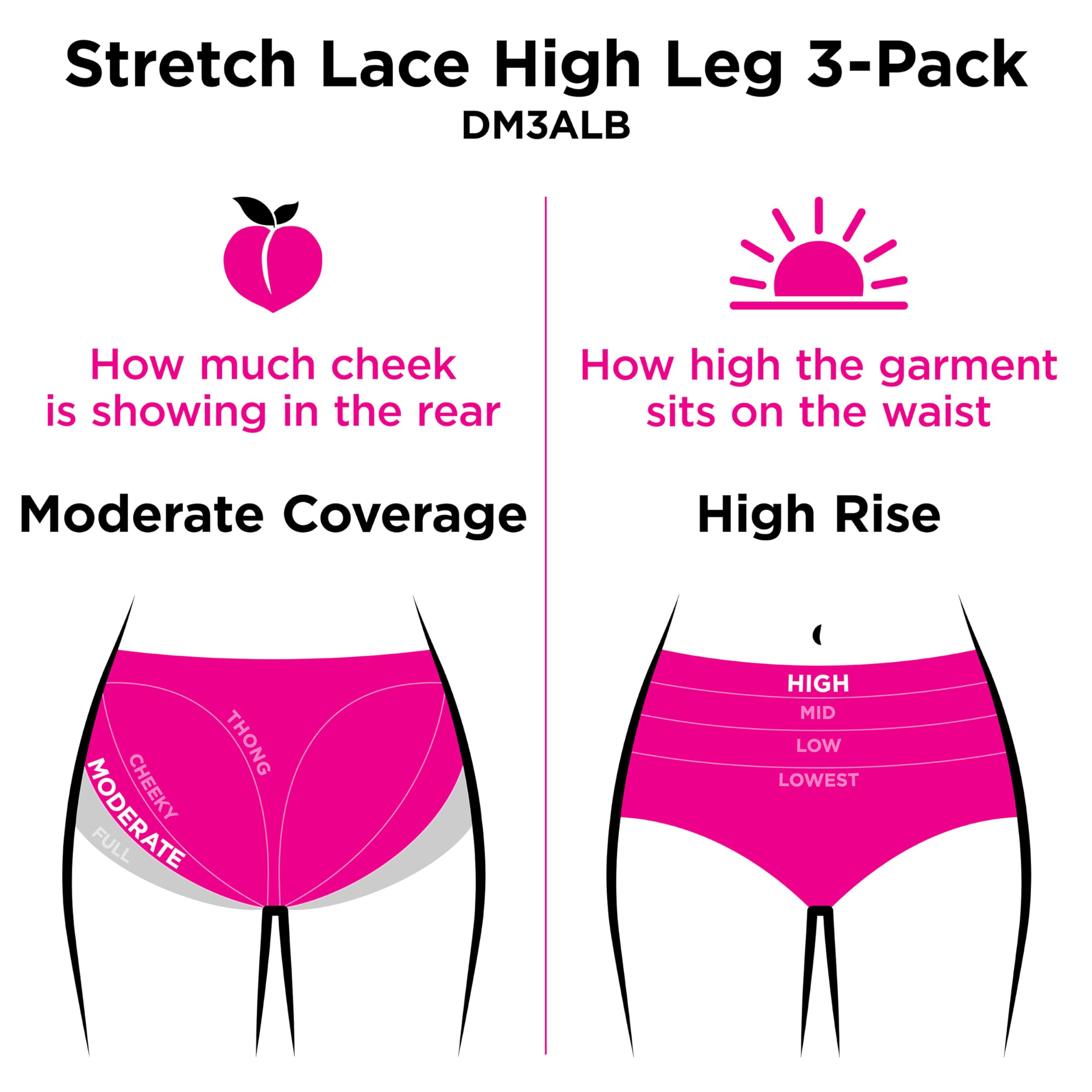 Maidenform Women's Hi-Leg Underwear, Stretch Lace Underwear for Women, 3-Pack