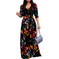 PinkPatty Sexy Maxi Dress for Women Chic Printed 3/4 Sleeve Evening Weeding Guest Dress with Pockets