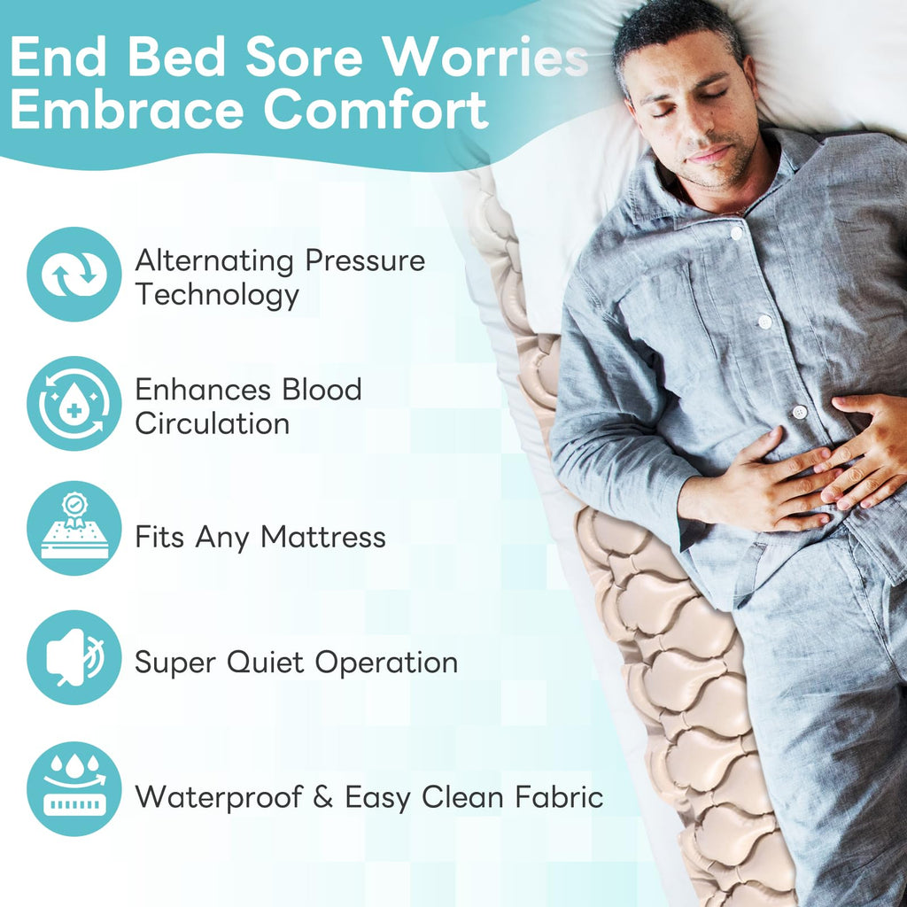 InhwRior Alternating Air Pressure Mattress Pad Pressure Relief Topper for Immobile Users Ultra Quiet Adjustable Pump Waterproof Design for Home and Care Use