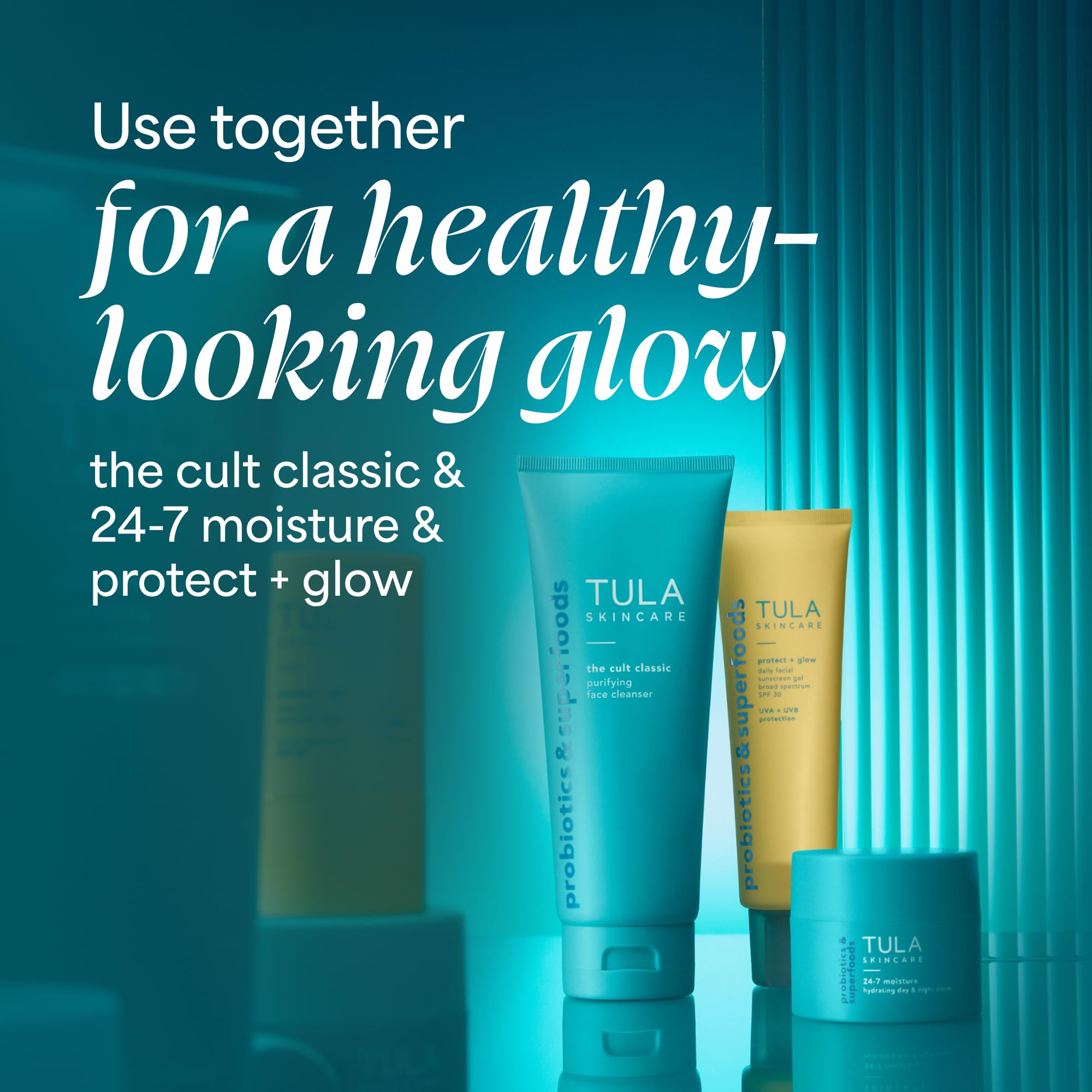 TULA Skin Care Protect + Glow Daily Sunscreen - Gel, Broad Spectrum SPF 30, Skincare-First, Non-Greasy, Non-Comedogenic and Reef-Safe with Pollution and Blue Light Protection, Regular, 1.7 fl oz.