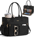 Teacher Tote Bags for Women, 15.6 inch Laptop Work Tote Nurse Bible Bag With Large Cup Holder & Insulated Pocket Quilted Shoulder Handbag Laptop Briefcase for Work, Daily, School, Travel, Gifts