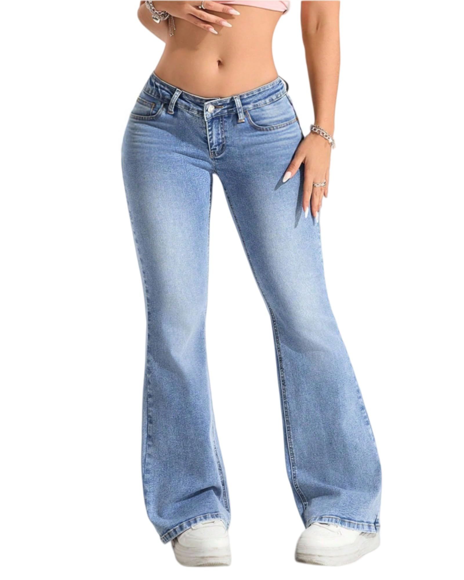 SolegaLume Low Rise Jeans for Women Flare Stretchy Vintage Trendy Denim Pants Light Blue