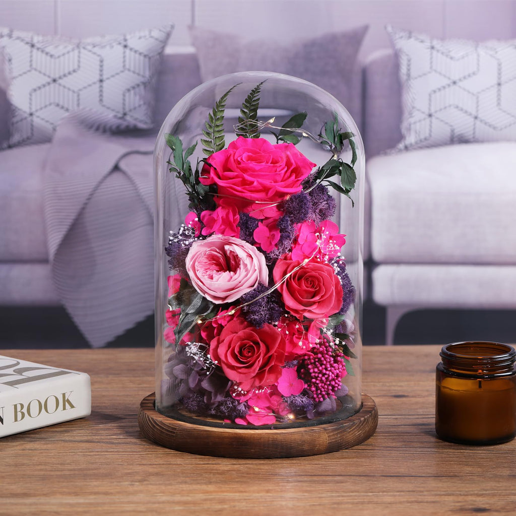 lovenfold Flowers for Delivery Preserved Flowers Rose in Glass Dome,Reddish Rose Forever Flowers Birthday Gifts for Women Mom Grandma Friend Gifts for Her,Home Decor