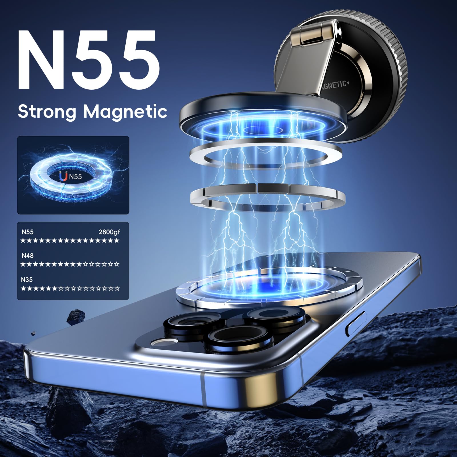 Magnetic Phone Holder for Car 2026 Heavy Duty Model 360° Adjustable Vacuum Suction Car Magsafe Phone Mount Cell Phone Holders for Your Car for iPhone 16 Pro Max 15 14 13 12 Plus (Metal Stand Rotor)