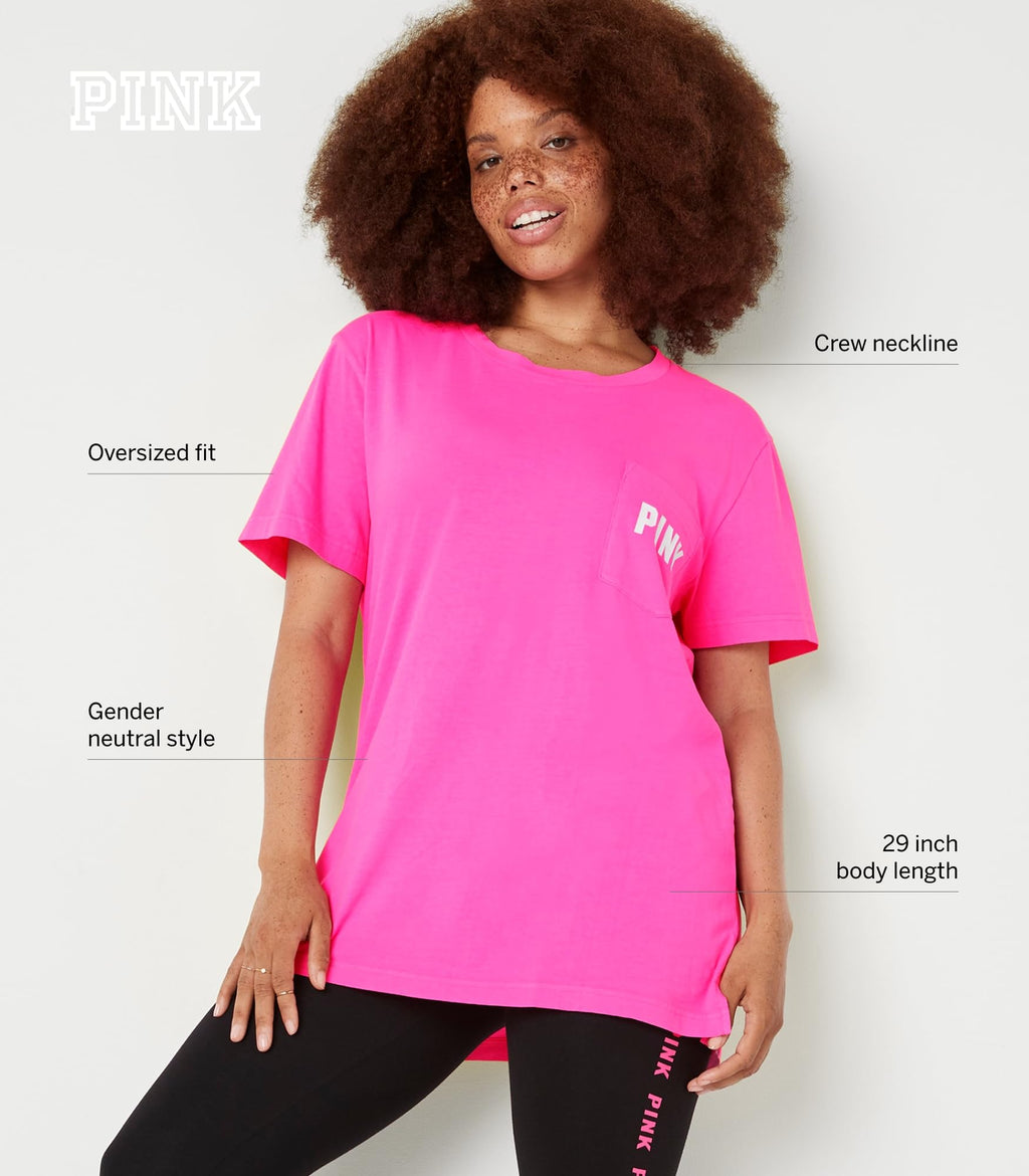 Victoria's Secret Pink Women's Oversized Campus Cotton T-Shirt, Pink Tulip, (M)