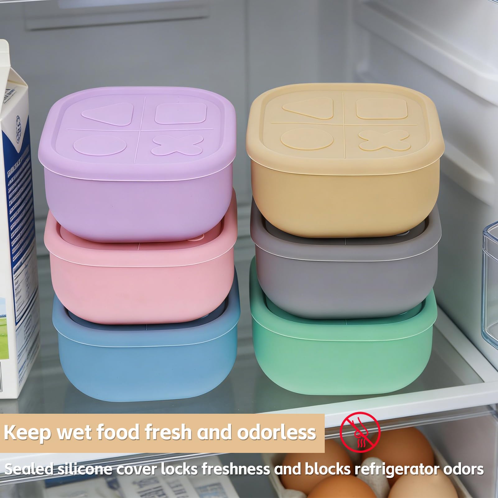 Wenceda 6 Packs Silicone Airtight Pets Food Storage Containers with Lids 12.85ozs Dog Cats Food Storage with 2pcs Steel Scoop Leakproof Meal Prep Kit for Canned Pet Food Storage