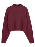 LILLUSORY Womens Turtleneck Mock Cropped Sweaters Winter Cute Oversized Knit Trendy Tops Fashion Long Sleeve Fall Clothes Wine S