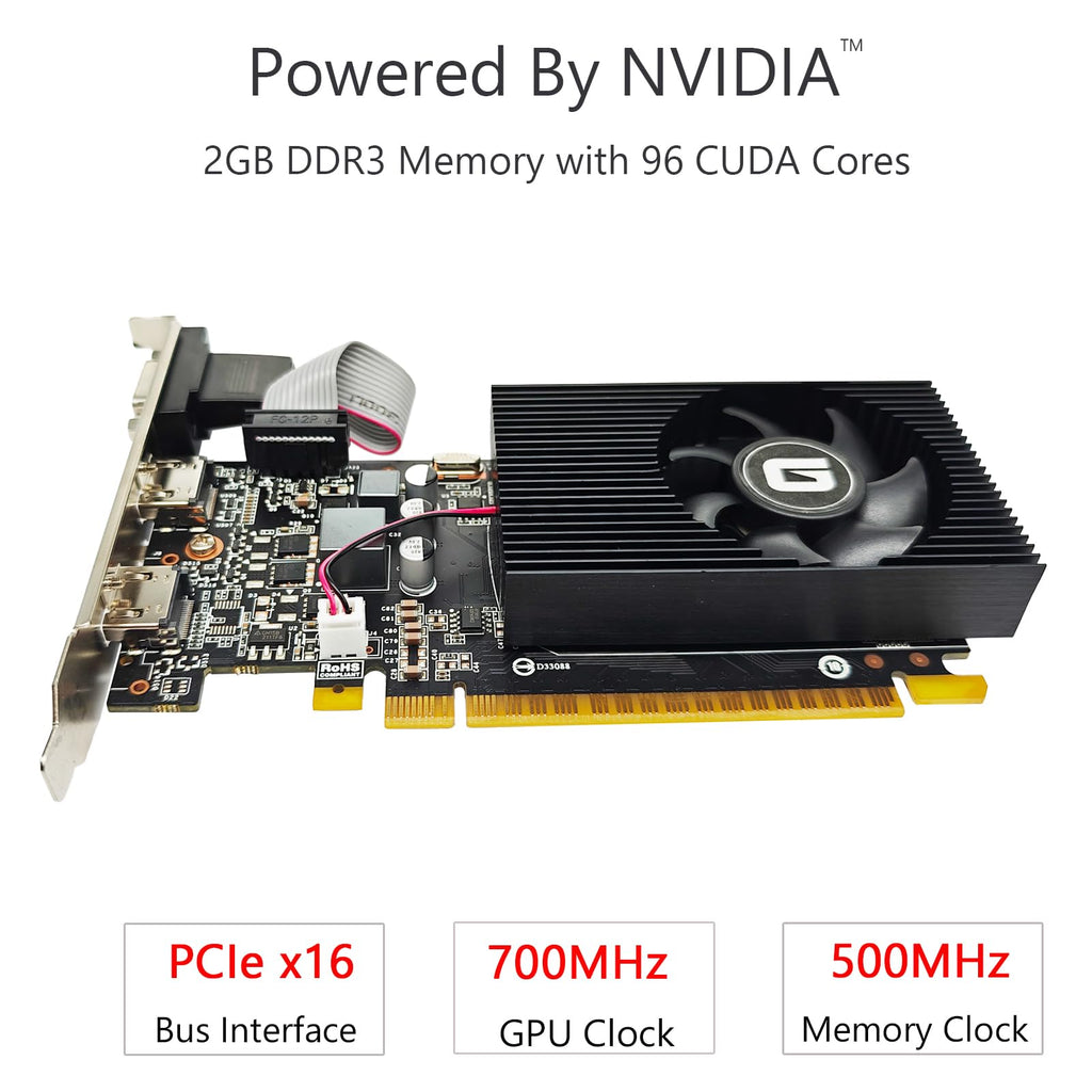 Glorto GeForce GT 730 2G Low Profile Graphics Card, 2X HDMI, VGA, DDR3, PCI Express 1.0 x16, Entry Level GPU for PC, SFF and HTPC