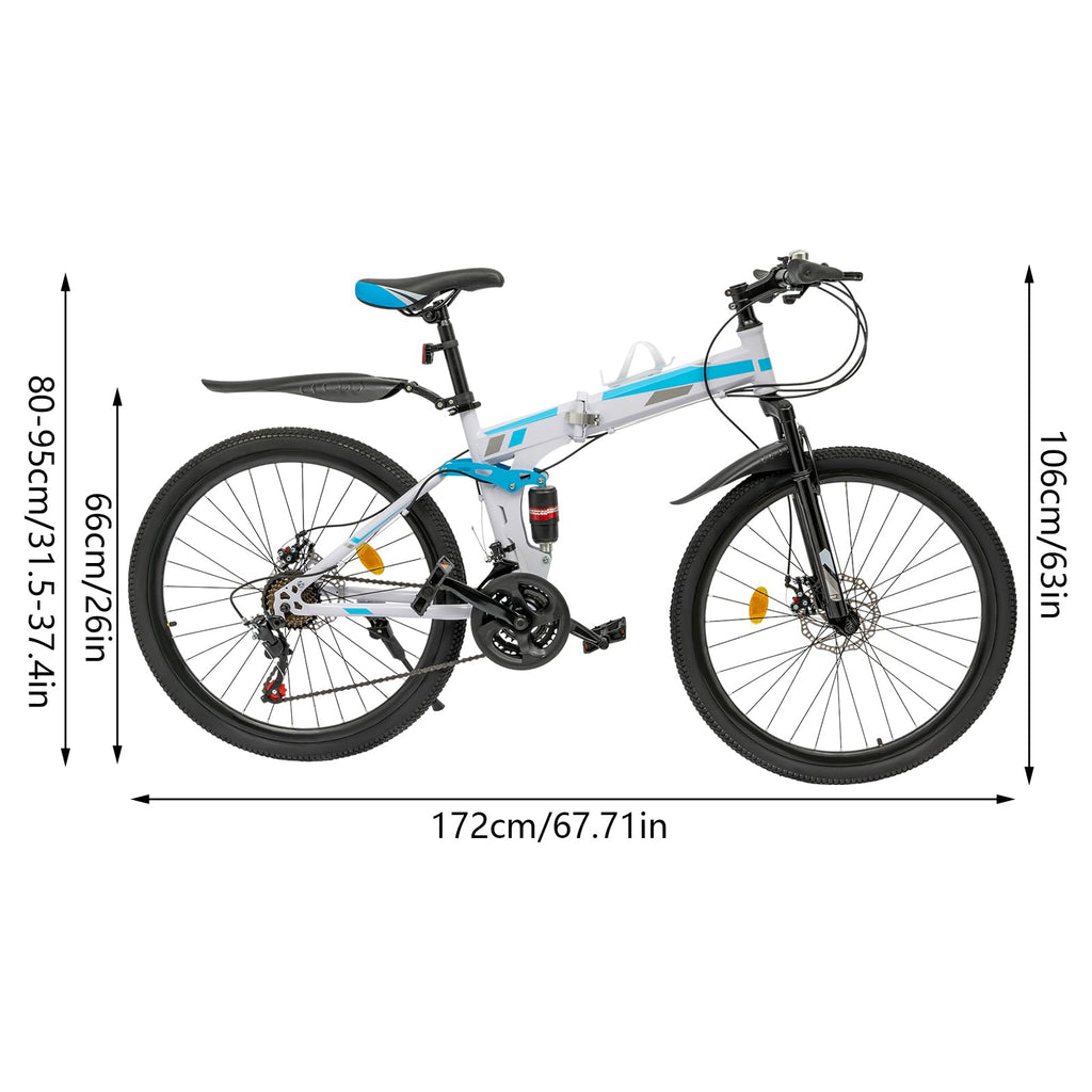 Arligaaduo 26 Inch Foldable Mountain Bike, 21 Speed Folding Mountain Bike with Double Shock Effect, Full Suspension Powerful Mechanical Dual Disc Brakes, Unique Design and Ergonomic Frame & Cushion