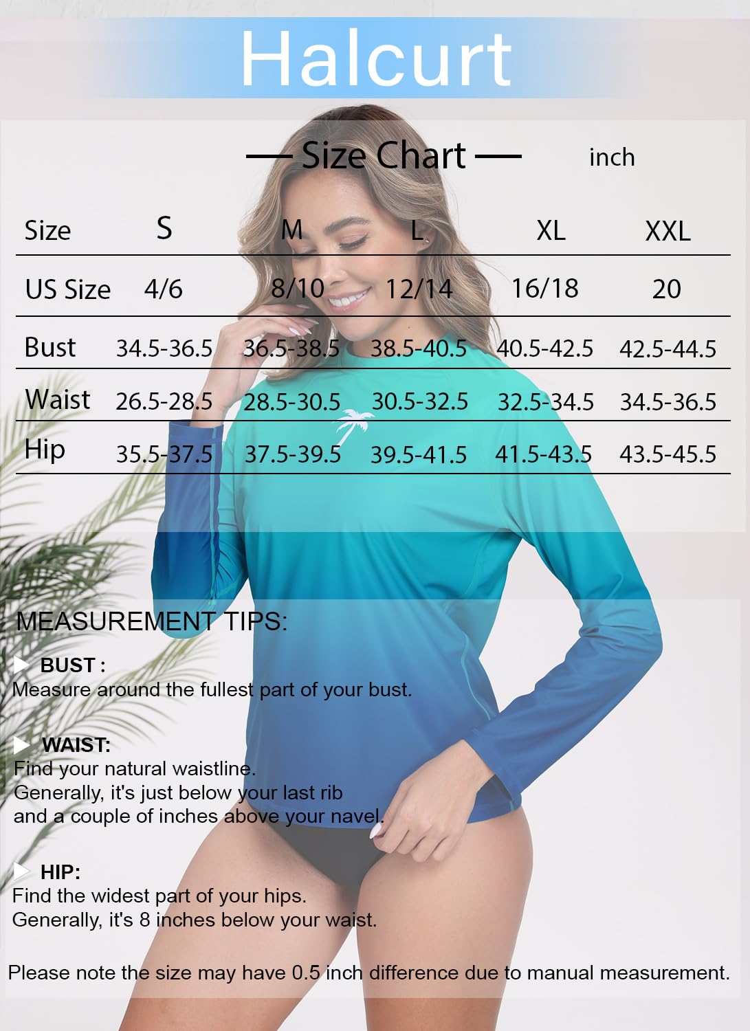 Halcurt Women's Long Sleeve Rash Guard Swim Shirts Quick Dry UPF50+ UV Sun Protection Swimsuit Top Ombre Purple Red M