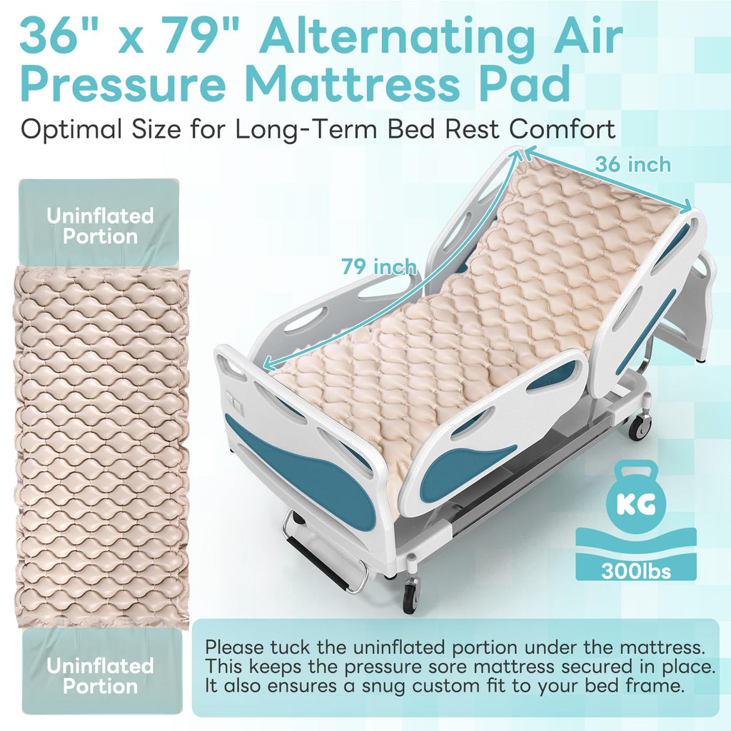 InhwRior Alternating Air Pressure Mattress Pad Pressure Relief Topper for Immobile Users Ultra Quiet Adjustable Pump Waterproof Design for Home and Care Use