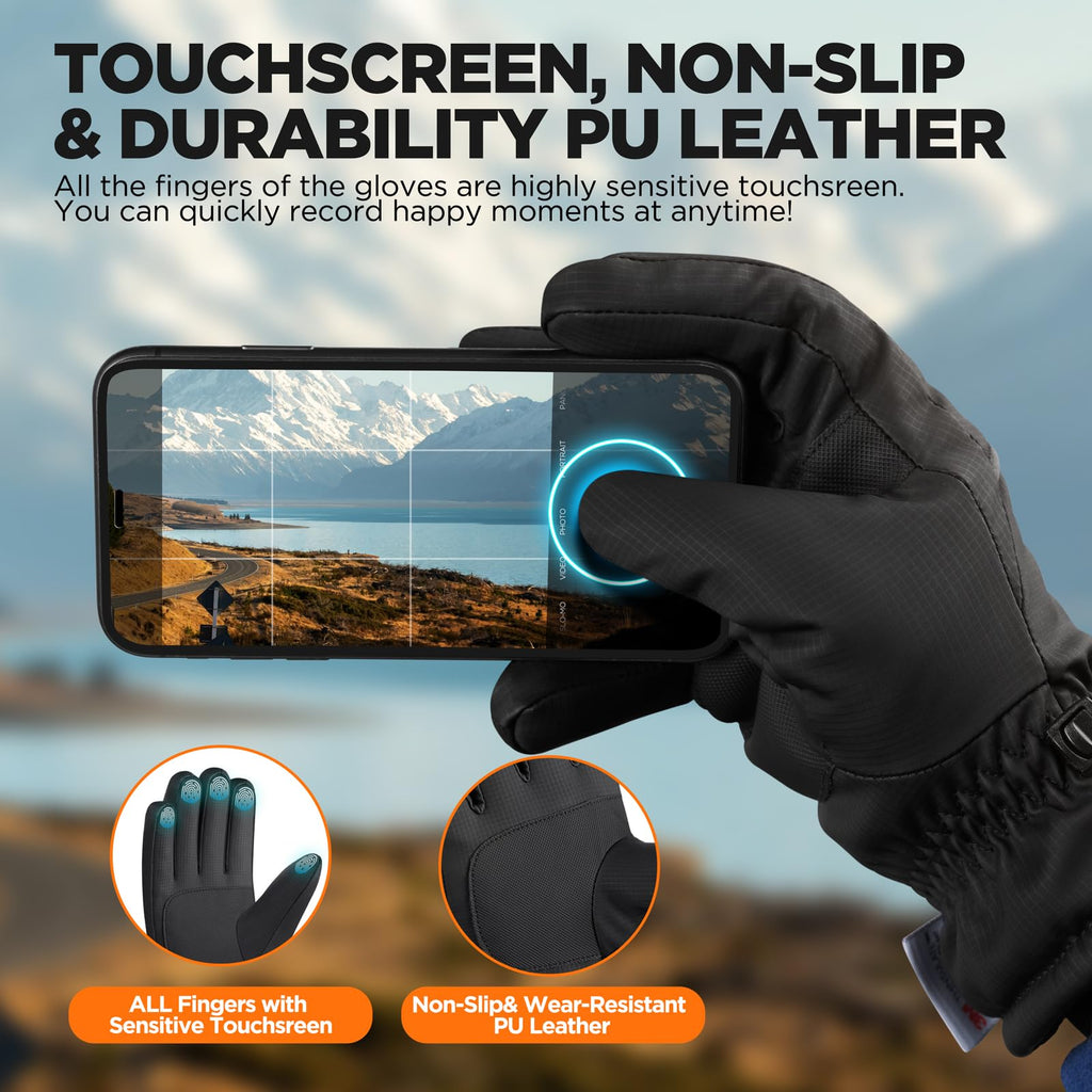 rivmount Waterproof Winter Gloves Women Men, Thermal Ski Gloves for Cold Weather with Warm, Touchscreen, 3M Thinsulate, Windproof for Outdoor, Running, Skiing, Cycling, Working, Snow Size Black M