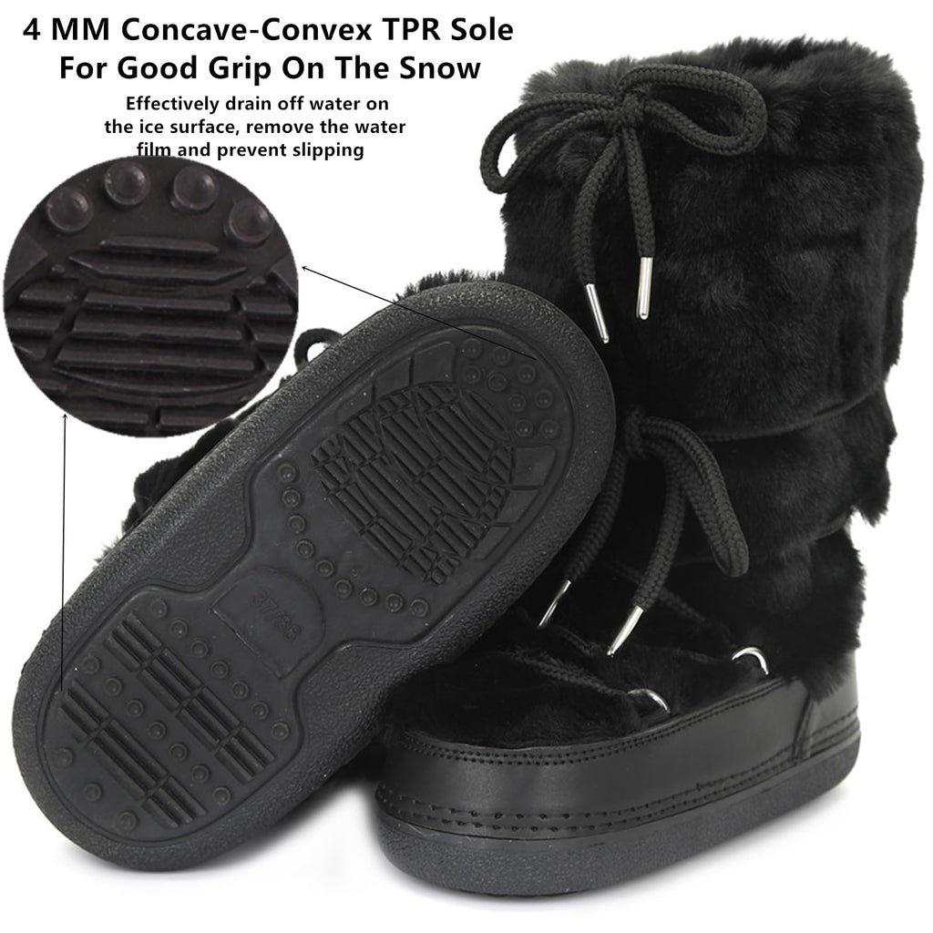 ZHENAIYISHENG Faux Fur Boots for Women - Fuzzy Fluffy Furry Water Resistant Snow Boots for Women - Anti-Slip with Cotton Sponge Lined and TPR Rubber Sole Black White Fur Boots black 8 9
