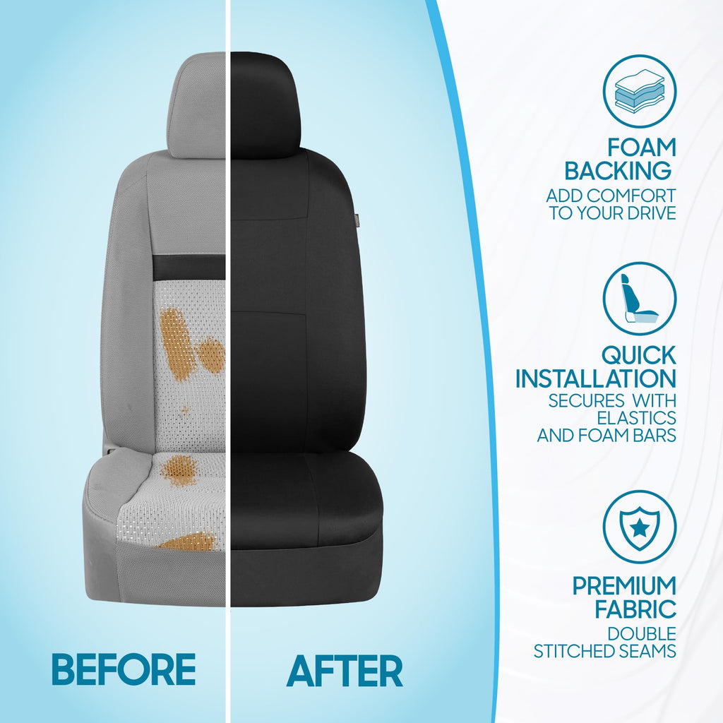 BDK PolyPro Car Seat Covers Full Set in Solid Black, Front and Rear Split Bench Seat Covers for Cars, Easy to Install Car Seats Cover Set and Accessories for Auto Trucks Van SUV - Solid Black