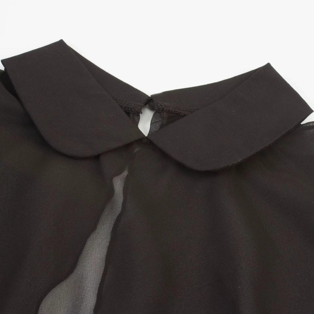 1950s Vintage Goth Dresses Womens Gothic Swing Cocktail Dress with Chiffon Shawl Black L