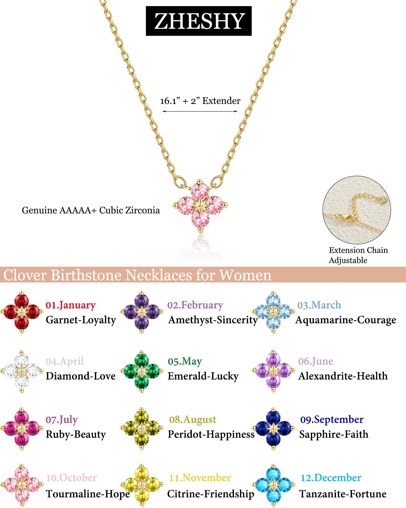 ZHESHY Birthstone Gold Necklaces for Women Dainty Non Tarnish 14K Gold Plated Diamond Necklace Cubic Zirconia Pendant Necklaces Women Gold Trendy Jewelry Bridesmaid Birthday Christmas Mothers Day Gifts