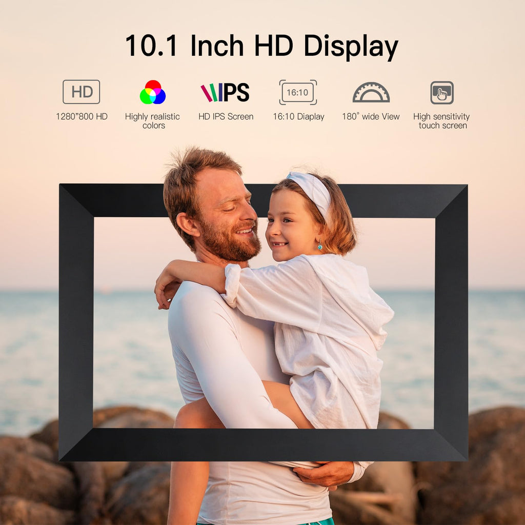 Anna Bella Digital Picture Frame 10.1 Inch IPS HD Touch Screen WiFi Smart Digital Photo Frame with 32GB Storage, Auto-Rotate, Easy Setup to Share Photos or Videos Remotely via AiMOR APP Black