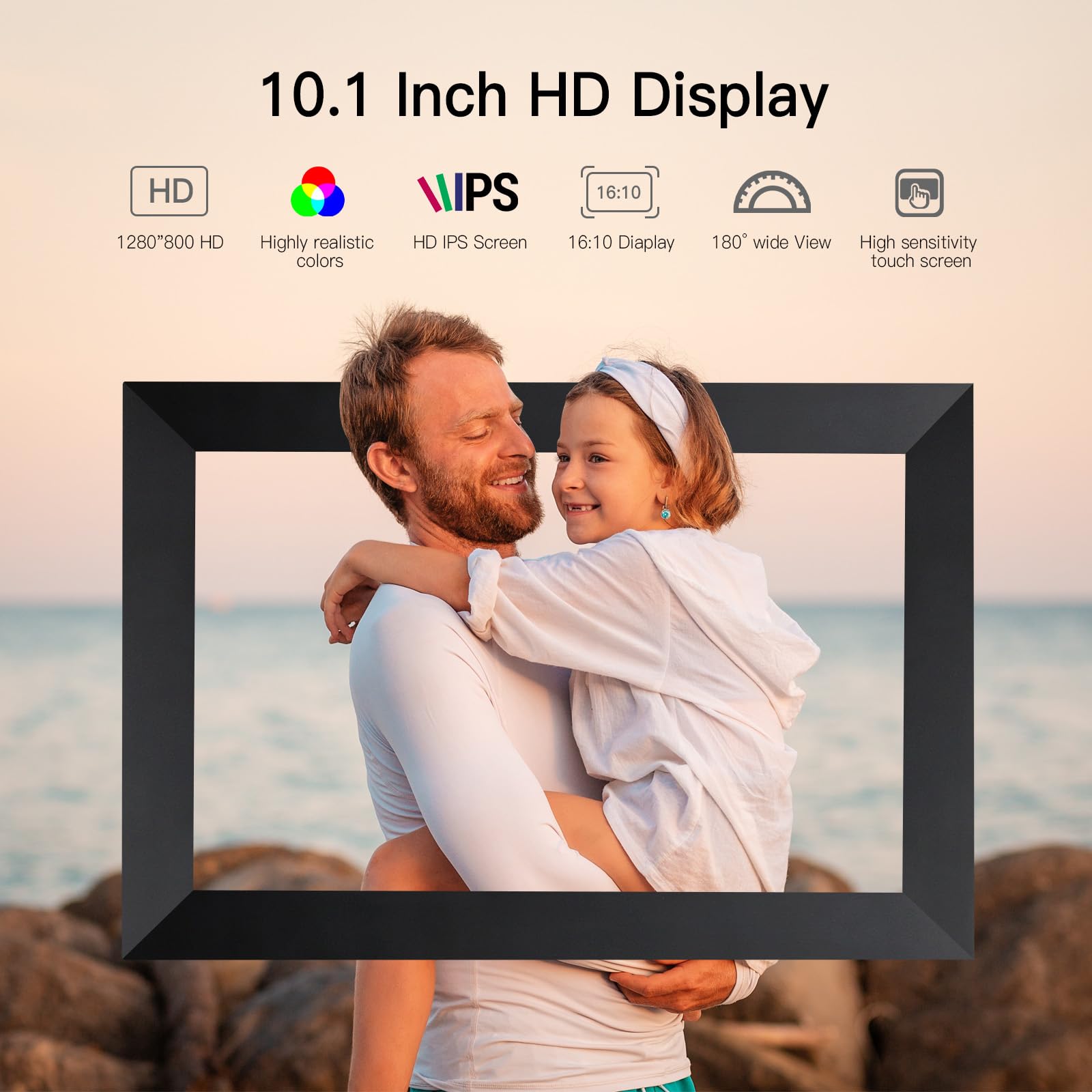 Anna Bella Digital Picture Frame 10.1 Inch IPS HD Touch Screen WiFi Smart Digital Photo Frame with 32GB Storage, Auto-Rotate, Easy Setup to Share Photos or Videos Remotely via AiMOR APP Black