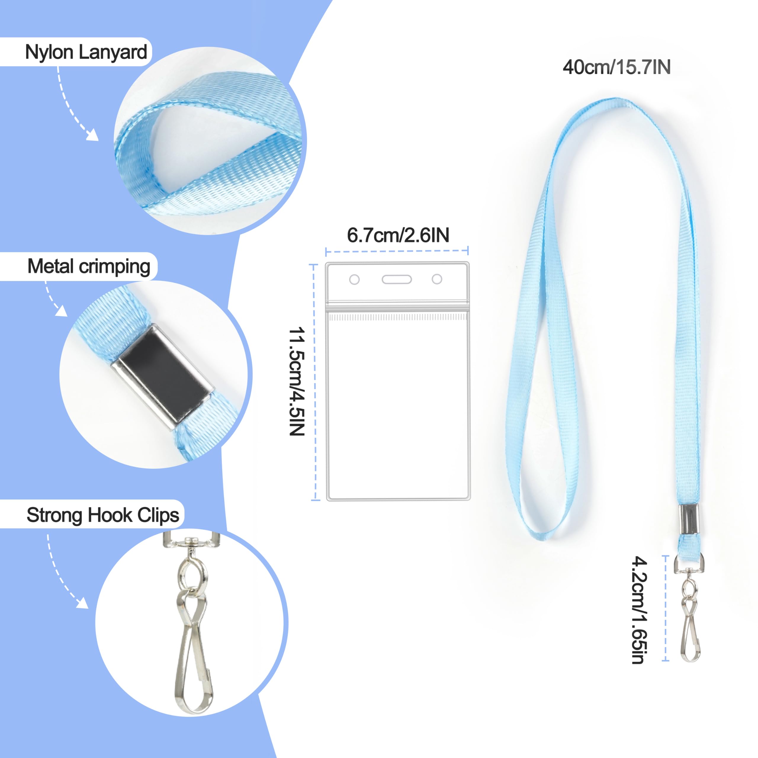30 Pcs Lanyards for ID Badges, Clear Lanyards for Cruise Ship Cards, Waterproof Lanyard Card Holder for Carnival Sail, Vertical Nametag Holder (Rainbow, 10 Colors)