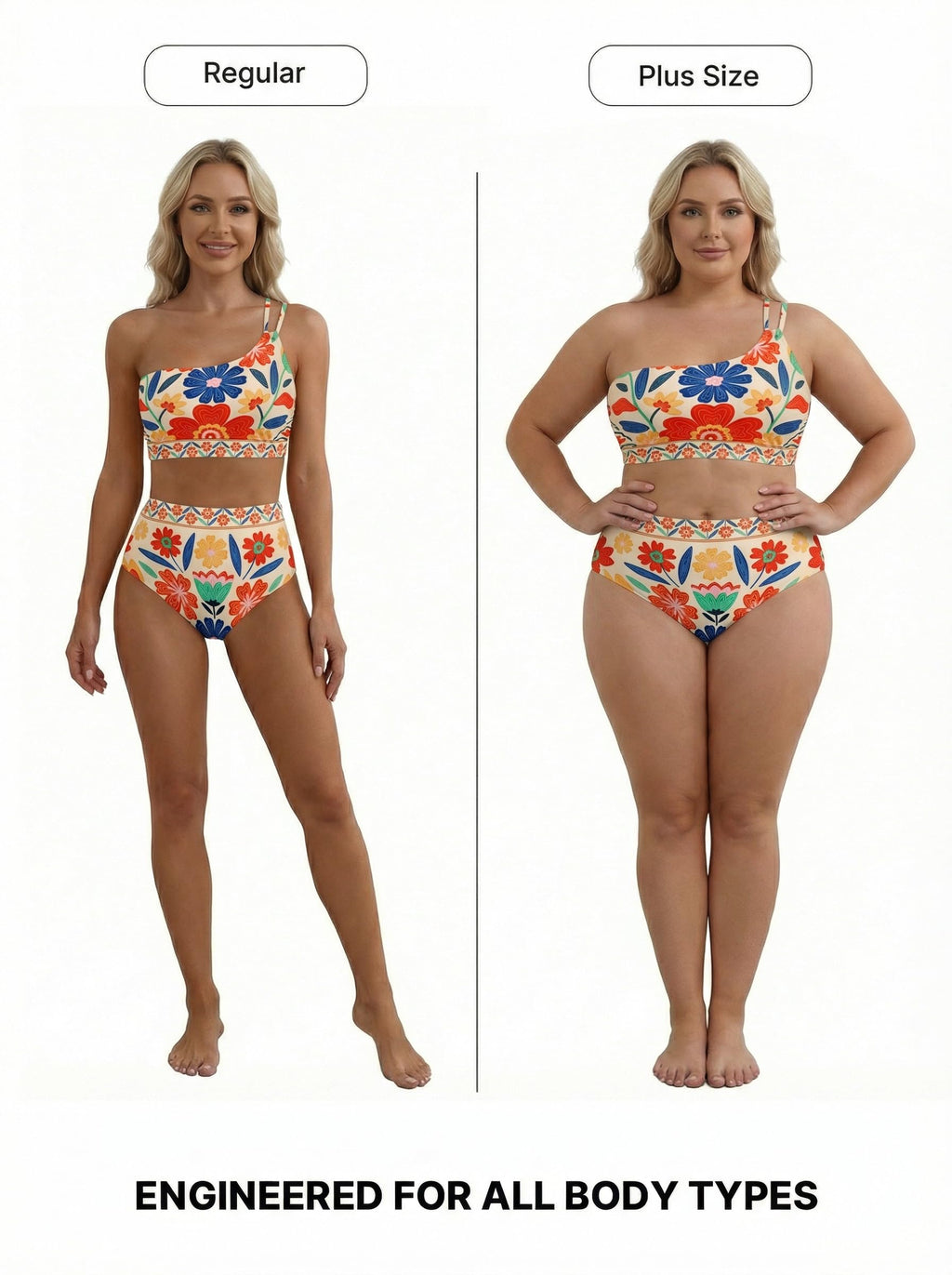 Herseas Women Bikini Sets One Shoulder Supportive Swimsuits Summer 2026 High Waisted Tummy Control 2 Piece Bathing Suits Fashionable Athletic Outfits Teen Girls Multicolor Floral X-Large