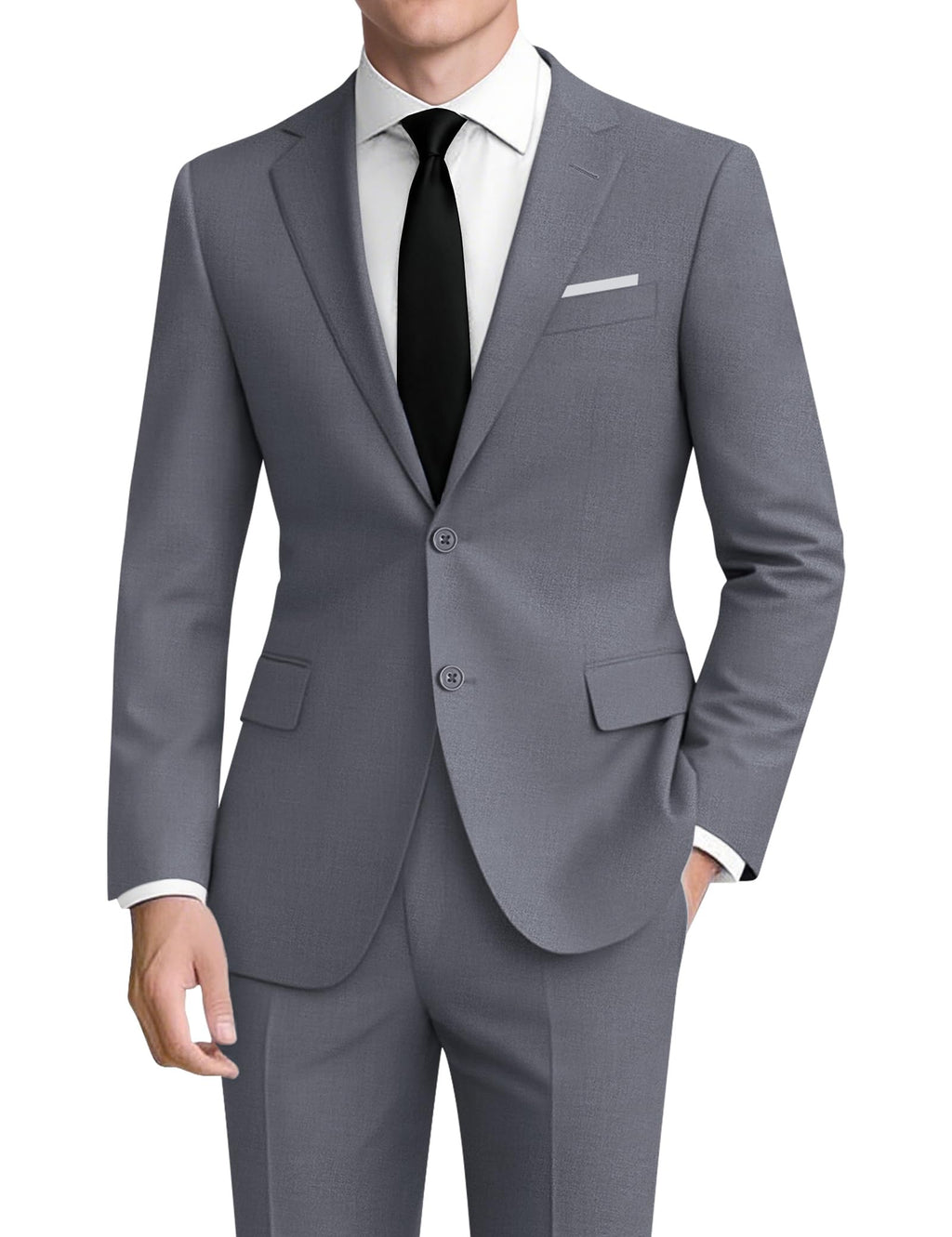 Mens Gray Suit Slim Fit 2 Piece Classic Fit Gray Suit Tuxedo Regular Fit for Young Men Business Wedding Prom Party (Regular,36R)