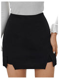 WDIRARA Women's High Waist Split Hem Mini Skirt Side Slit Bodycon Skirts Black L