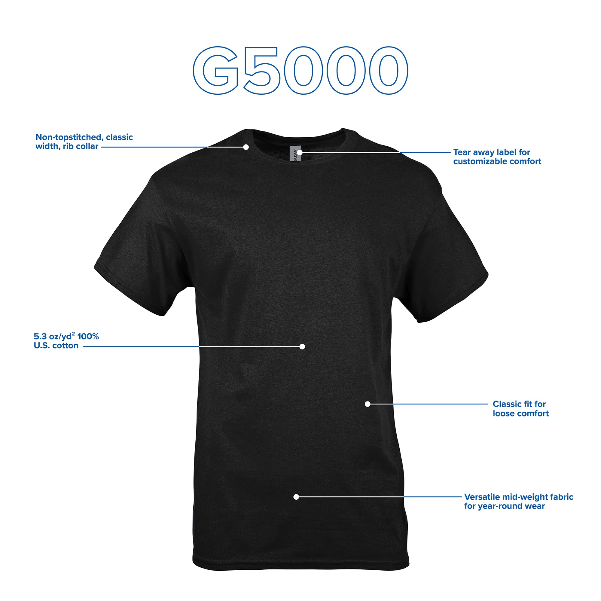 Gildan mens Heavy Cotton T-shirt, Style G5000, Multipack T Shirt, Black (3-pack), 3X-Large US
