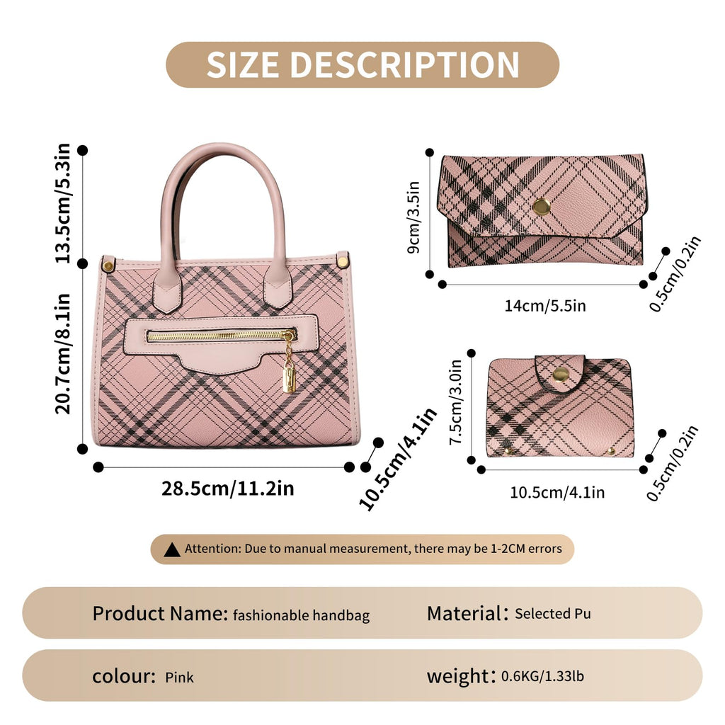 Purses and Handbags for Women, 3Pcs Women's Handbags Fashion PU Leather, Tote Shoulder Top Handle Satchel Purse Bags Adjustable Strap Work Satchel with Wallet (pink)