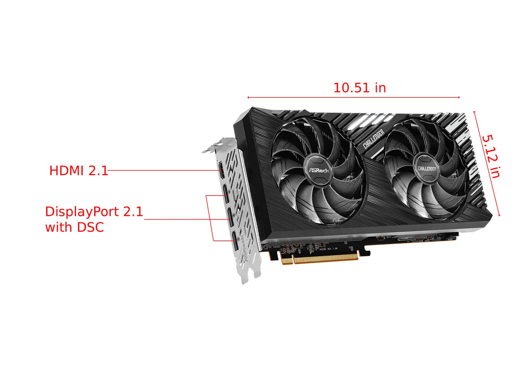 ASRock AMD Radeon RX 7700 XT Challenger 12GB GDDR6 192-bit 0dB Silent Cooling 7680 x 4320 DisplayPort HDMI LED Indicator 18Gbps Dual Fan Graphics Card