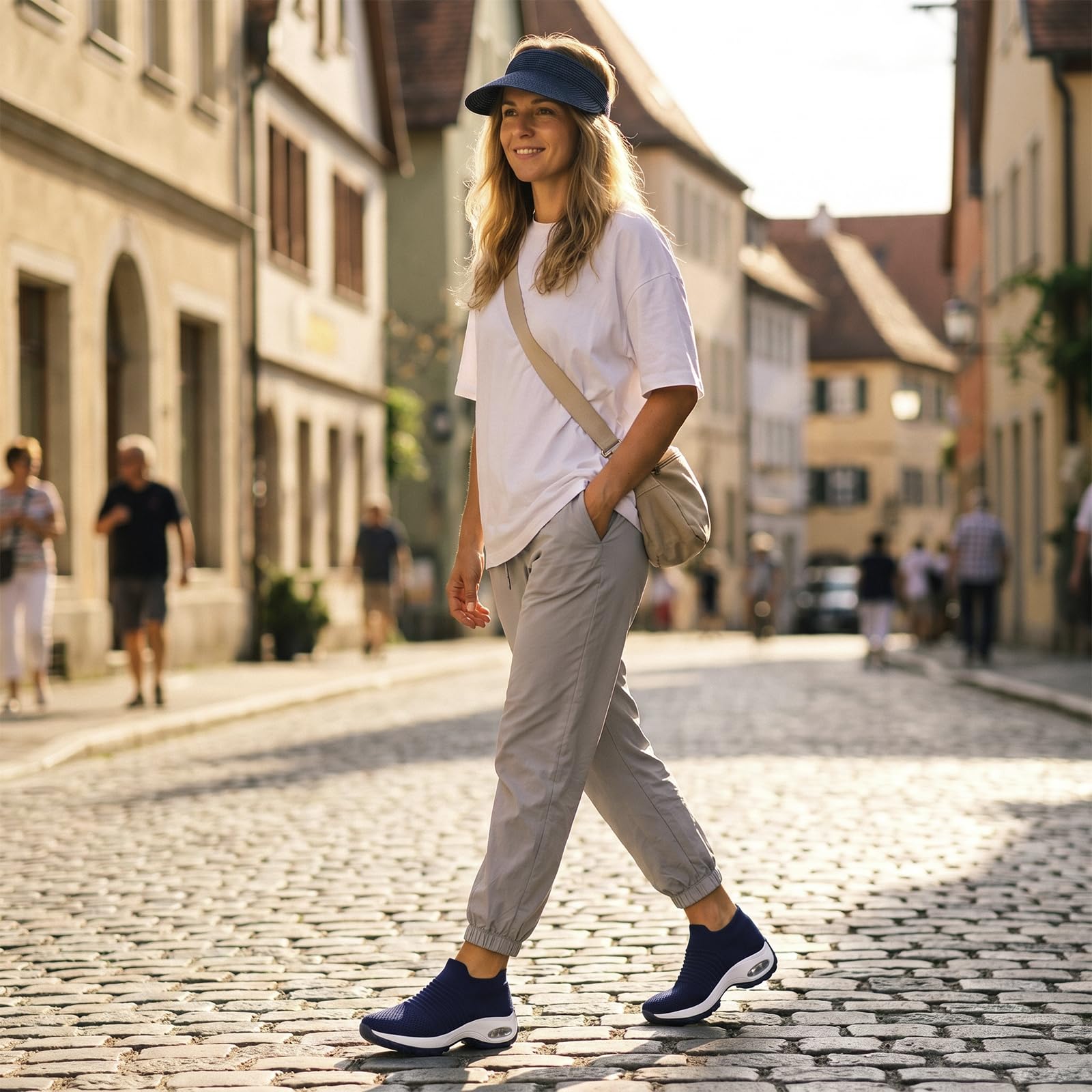 STQ Walking Shoes Women Slip on Sneakers Tennis Work Non Slip Arch Support Orthopedic Comfortable Nursing Plantar Fasciitis Breathable Mesh Fashion Ladies Navy 8