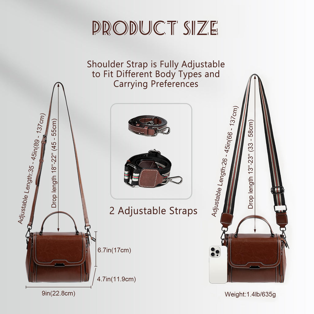 Solareer Waxed Leather Crossbody for Women, Top-Handbags Removable Shoulder Strap (Burnt Orange)