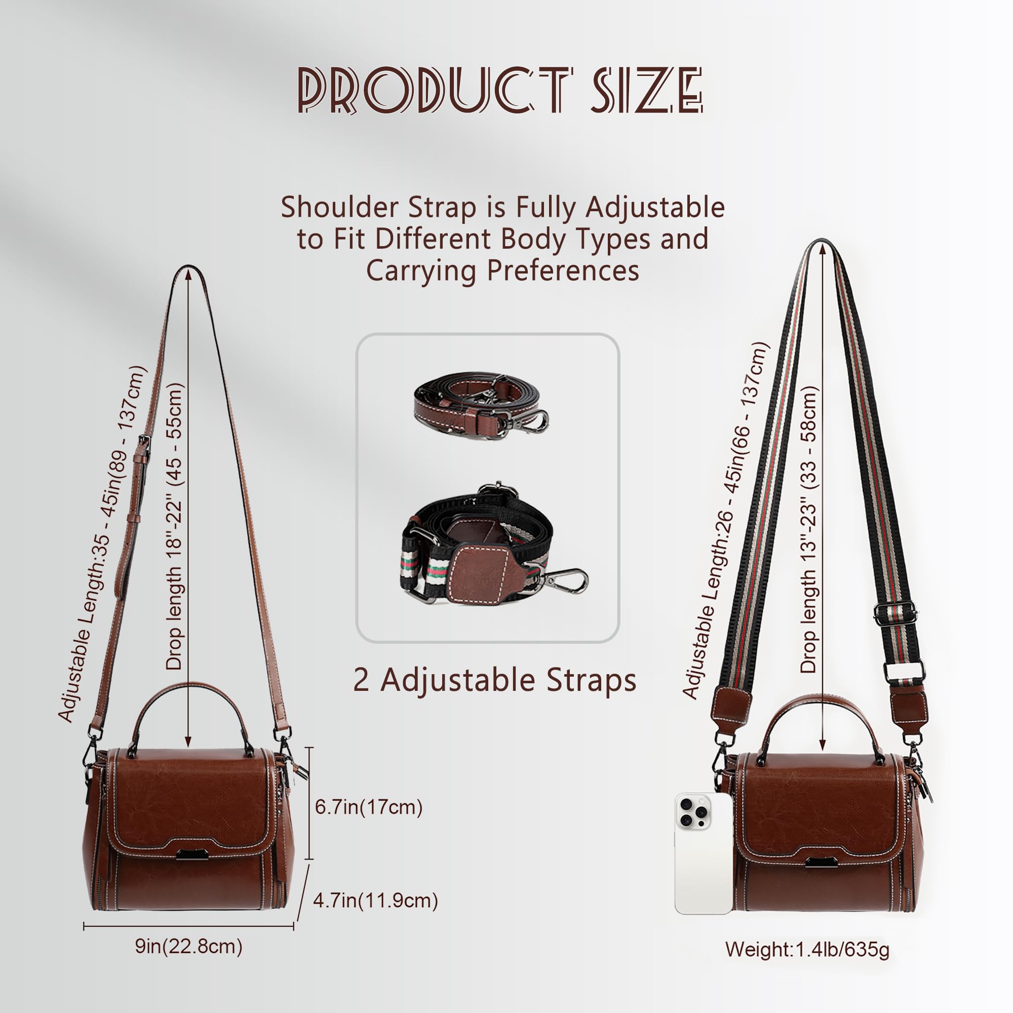 Solareer Waxed Leather Crossbody for Women, Top-Handbags Removable Shoulder Strap (Burnt Orange)