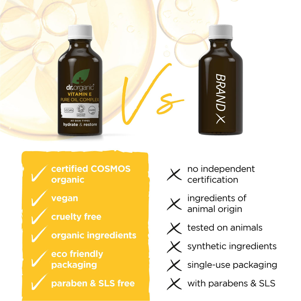 Dr. Organic Vitamin E Pure Oil Complex | Nourishes and Protects Skin, Enhances Elasticity, Natural, Certified Organic, Paraben & SLS-Free, 50 mL / 1.7 fl oz