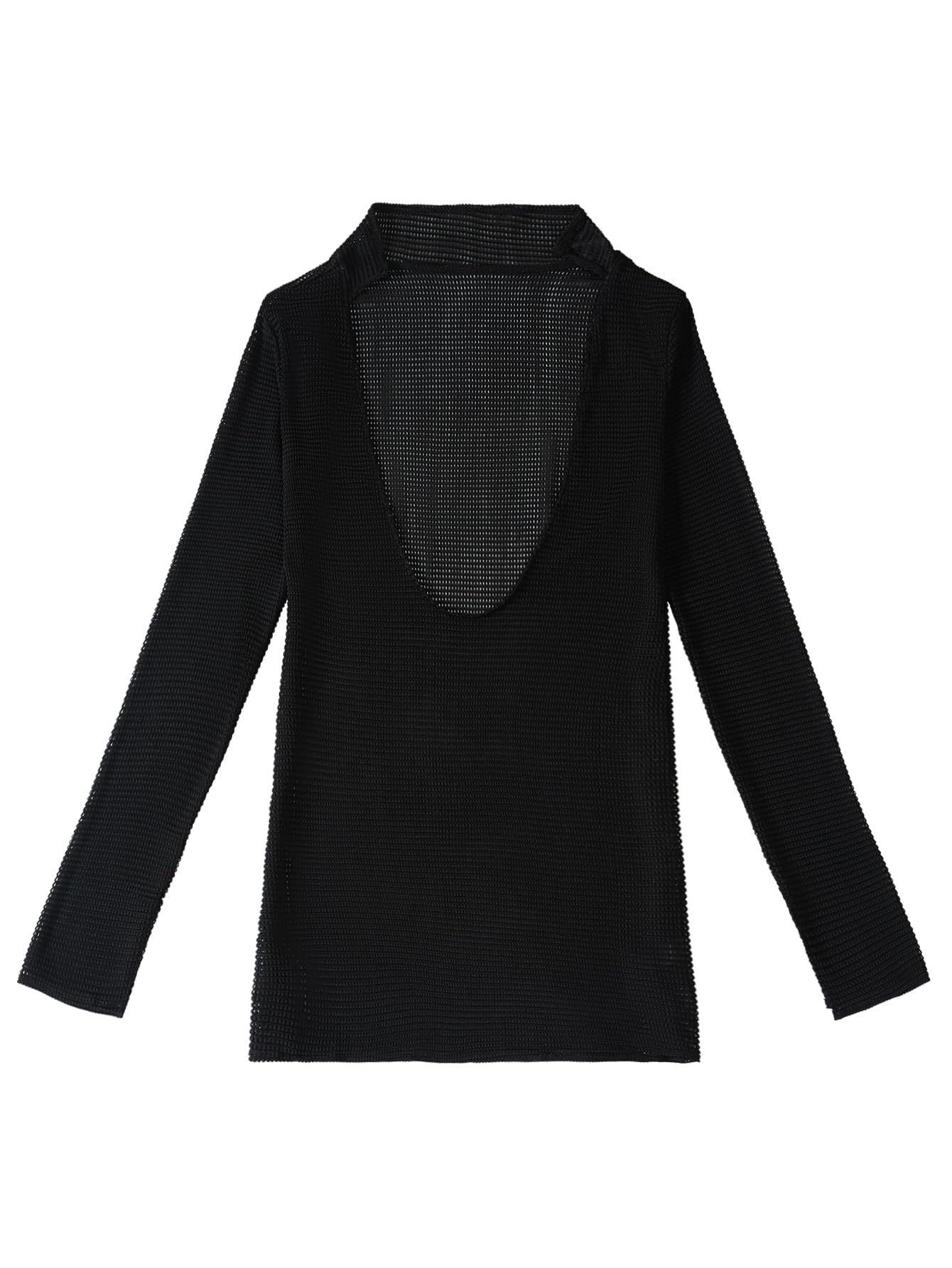 Lilosy Sexy Crochet Sheer Long Sleeve Cover Up Swim Bathing Suit Beach Dress One Piece See Through Women Swimwear Solid Black Medium