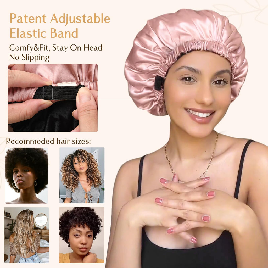 YANIBEST Adjustable Satin Bonnet Double Layer Hair Bonnet for Sleeping Bonnets for Women Hats Curly Natural Hair, Blush Pink