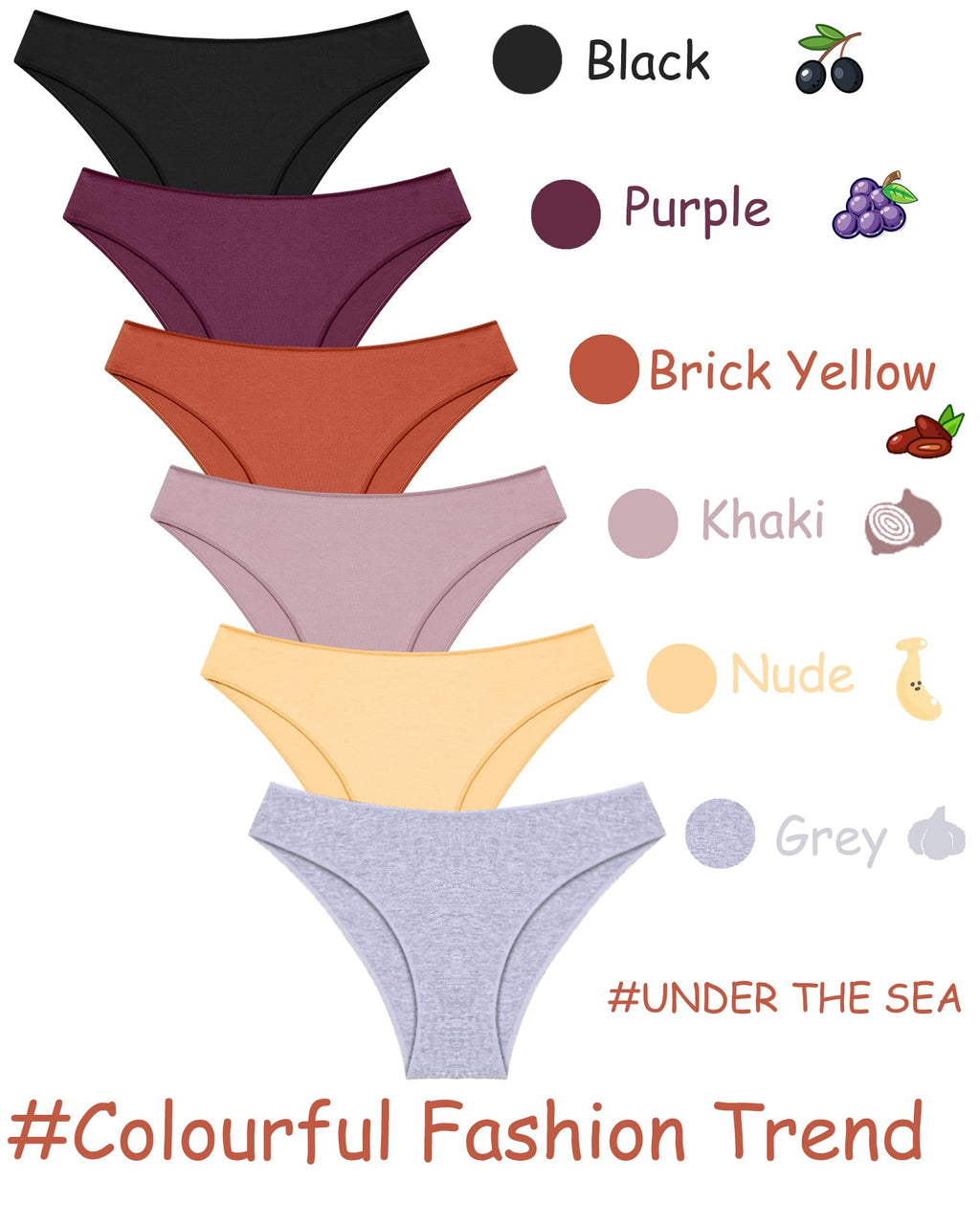 UNDER THE SEA Cotton Underwear for Women 6 Pack Sexy Bikini High Cut Breathable Cheeky Panties Underwear Womens Lingerie Outfits Clothes