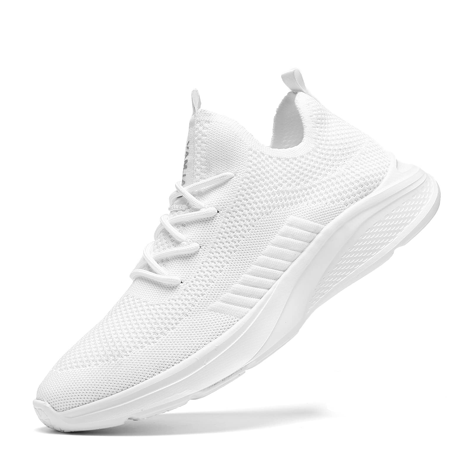 VAMJAM Men's Running Shoes Fashion Sneakers Lightweight Breathable Flying Knitting Lace Up Mesh Walking Shoes Workout Casual Sports Shoes White Size 13