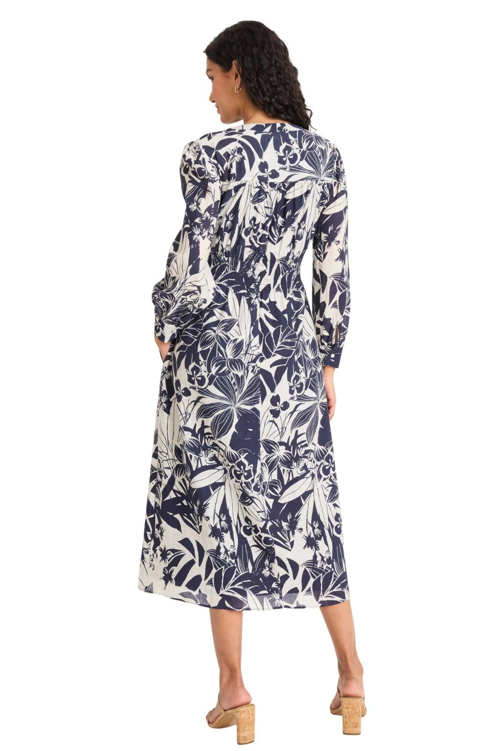 Maggy London - Women's Elegant Floral V-Neck Long Sleeve Midi Dress with Pockets for Wedding Guest & Spring Occasions - Medium