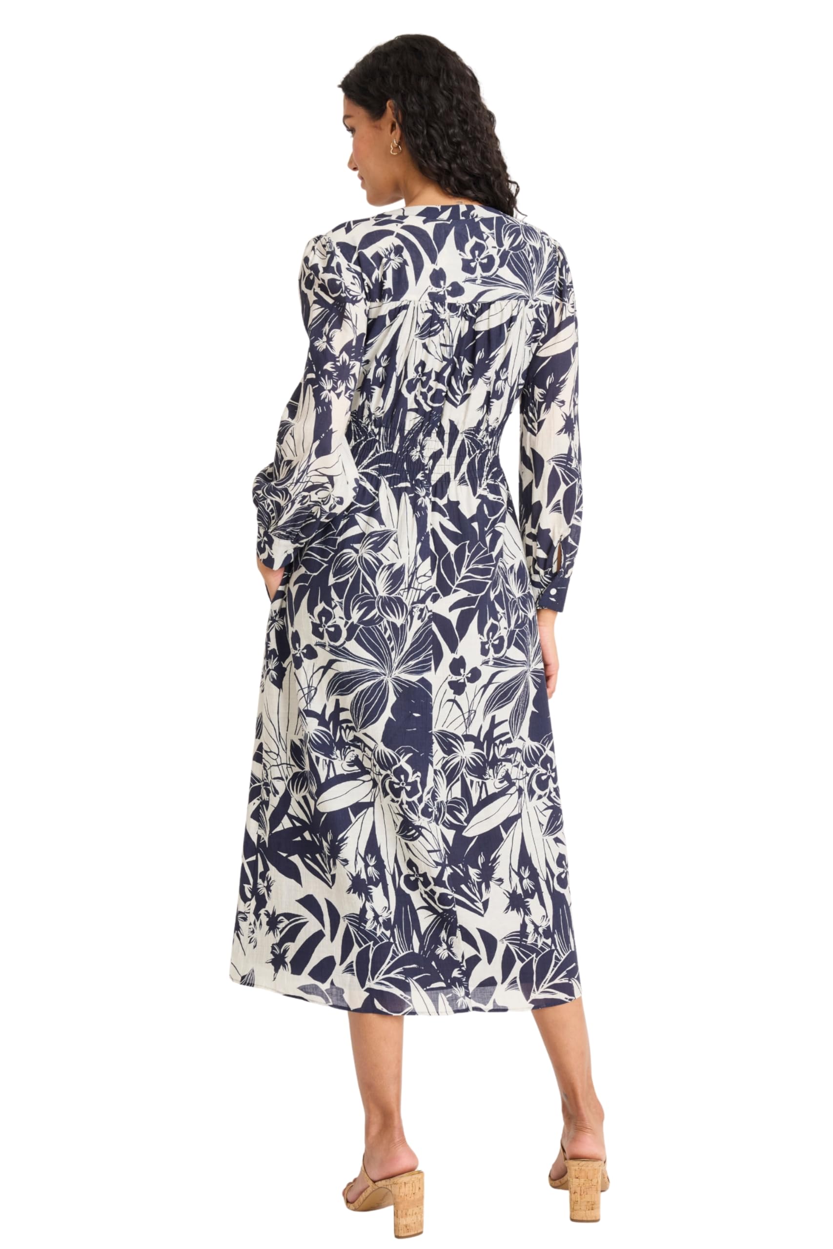 Maggy London - Women's Elegant Floral V-Neck Long Sleeve Midi Dress with Pockets for Wedding Guest & Spring Occasions - Medium