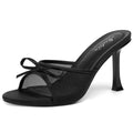 Mostrin Black Mesh Mules Heels with Bow Open Round Toe Stiletto High Heels for Women Dress Slip On Backless Heeled Sandals for Party Holiday Size 7