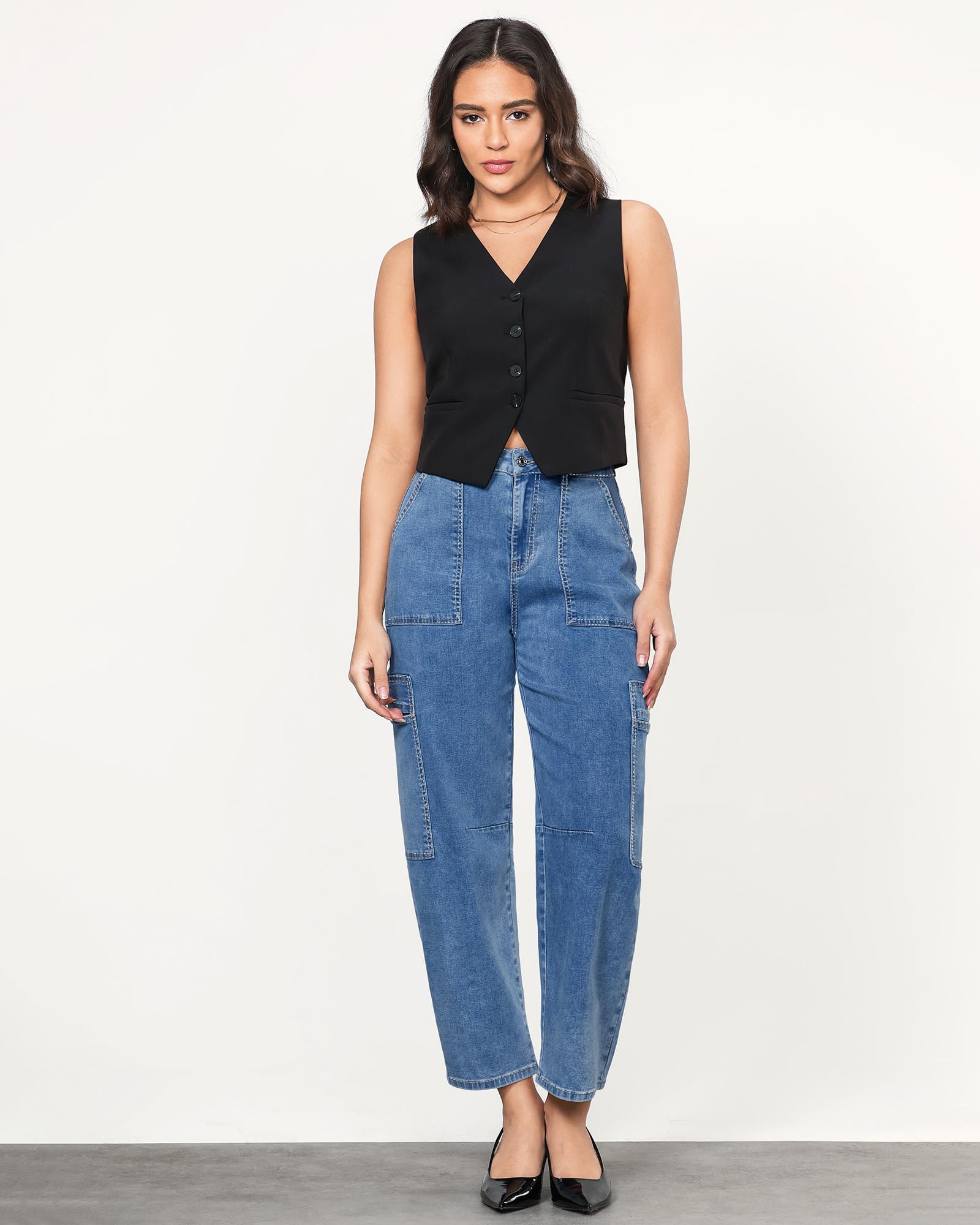 GRAPENT High Waisted Jeans for Women Womens High Waisted Jeans Wide Leg Cropped Jeans 2025 Womens Ankle Jeans Womens 90S Jeans Jeans for Women Color Fresh Blue Medium Size 8 to 10